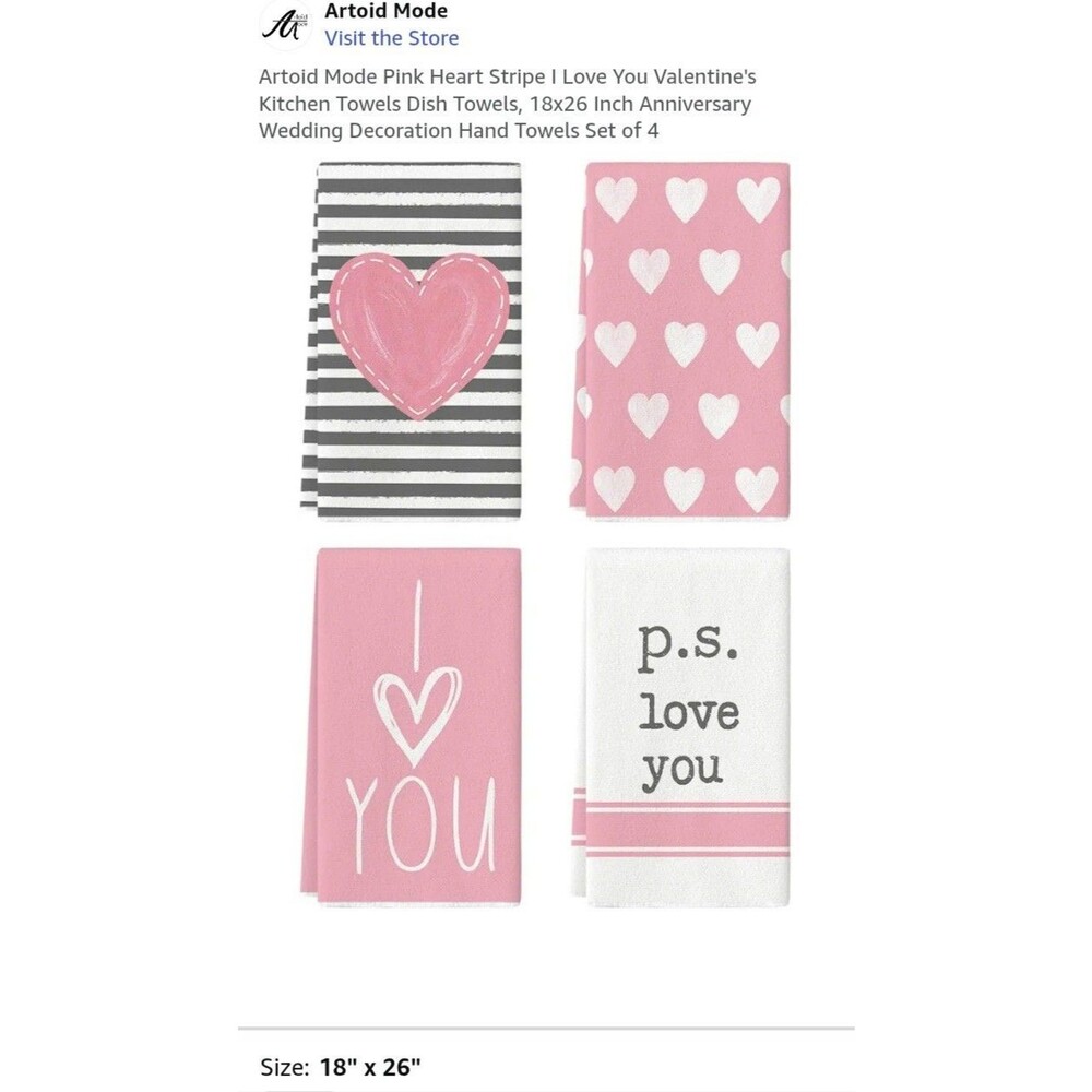 Artoid Mode Pink Heart Stripe I Love You Valentine's Kitchen Towels Dish Towels,